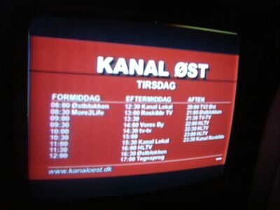 2011_05_09_HWI1_002.JPG
Kanal Øst (Regional-TV), DIGI TV 1 Øst, SFN Nakskov/Vordingborg, K58 mit Übersicht der Sendezeitaufteilung
Schlüsselwörter: TV Tropo Überreichweite DVB-T Dänemark Danmark Regional Øst DIGI MPEG2