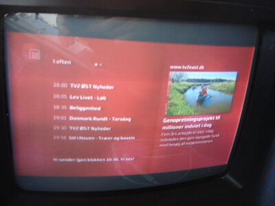 2012_05_03_HWI1_004.JPG
TV Øst (hervorgegangen aus ehemaligem TV2-Regionalstudio für Sjælland), DIGI TV 1, SFN Nakskov/Vordingborg, K58
Schlüsselwörter: TV Tropo Überreichweite DVB-T DTT digital Dänemark Danmark DIGI TV 1 MPEG4 TV Øst Regionalstudio