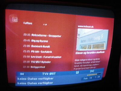 2013_02_14_HWI1_008.JPG
TV2Øst (Kommerzieller TV2-Regionaldienst, aber ständig FTA), DIGI TV 1, SFN Nakskov/Vordingborg, K58
Schlüsselwörter: TV Tropo Überreichweite DVB-T DTT digital Dänemark Danmark DIGI TV 1 Nakskov Vordingborg K58 TV2OEST TV2 FTA