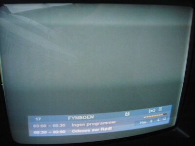 2013_05_02_HWI1_004.JPG
Fynboen (Sendevirksamhed), DIGI Tv 1 Fyn, SFN Svendborg/Tommerup, K25. Zum Zeitpunkt der Beobachtung war nur die leere ID ohne zugehörige Streams zu empfangen
Schlüsselwörter: TV Tropo Überreichweite DVB-T DTT digital UHF Dänemark Danmark UHF Fynboen Sendevirksamhed DIGI Fyn