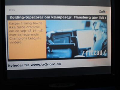 2014_09_29_HWI1_002.JPG
"TV2 Nord/Salto" (TV2-Regional-Px für Nordjylland), DIGI TV 1 Nord, SFN Nordjylland, K29. Einer der wenigen noch freien DX-Kanäle an diesem QTH
Schlüsselwörter: TV DX Tropo Überreichweite DVB-T DTT digital UHF Dänemark Danmark DIGI TV1 TV2 Nord Salto Nordjylland K29