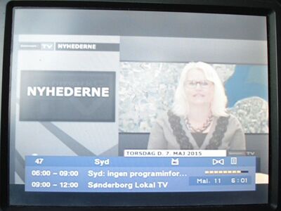 2015_05_11_HWI1_006.JPG
"Kanal Syd" (Sendesamvirke), DIGI TV 1 Syd, SFN Åbenrå/Flensburg, K37 - mal wieder wird der Anbieter nicht im EPG angezeigt
Schlüsselwörter: TV DX Tropo Überreichweite DVB-T DTT digital UHF Dänemark Danmark Kanal Syd Sendesamvirke DIGI TV1 Åbenrå K37