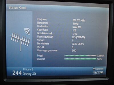 2017_07_07_HWI1_010.JPG
Sendeparameter Disney XD, Boxer DK Mux 5, SFN Nordjylland. nachdem Kiel den K35 am 29.03.2017 verlassen hat, ist auch auf dieser QRG DX möglich
Schlüsselwörter: TV Tropo Überreichweite UHF DVB-T2 DTT digital Dänemark Danmark MPEG-4 Boxer Mux5 Disney XD K35 verschlüsselt encrypted