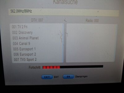 2016_05_13_HWI2_001.JPG
Erstempfang: Boxer Danmark Mux 6, SFN Bornholm, K32. Leider mal wieder alles verschlüsselt
Schlüsselwörter: TV DX DVB-T2 Tropo Überreichweite Dänemark Danmark Boxer Mux6 Bornholm K32 Suchlauf