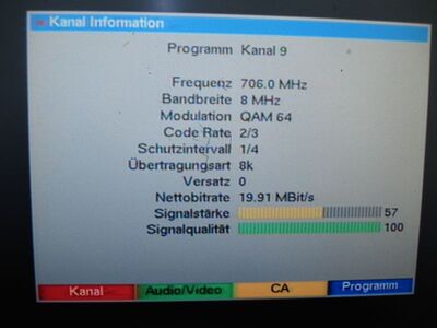 2016_05_13_HWI2_005.JPG
Sendeparameter für Kanal 9, DTT Nät 2 Växjö/Sydöst, Vislanda 1 (Nydala), K50
Schlüsselwörter: TV DX DVB-T Tropo Überreichweite Schweden Sverige Kanal9 DTT Nät2 Vislanda K50 Parameter