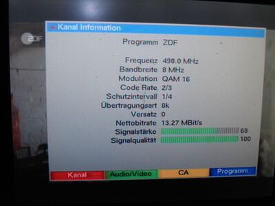 2016_05_13_HWI2_011.JPG
ZDF, ZDF.mobil, Rostock 1 (Toitenwinkel), K24. Im Gegensatz zum Hauptstandort bei Boiendsorf kommt der neue QTH Rostock hier ziemlich stark an
Schlüsselwörter: TV DX DVB-T Tropo Überreichweite ZDF ZDFmobil Rostock K24