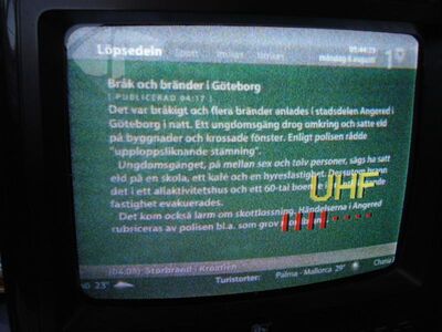 2007_08_06_PCH1_005.jpg
svt 1, Hörby, K43 - leicht angerauscht durch DVB-T NDS-Nordost
Schlüsselwörter: TV Tropo Überreichweite analog analogue Schweden Sverige SVT svt1