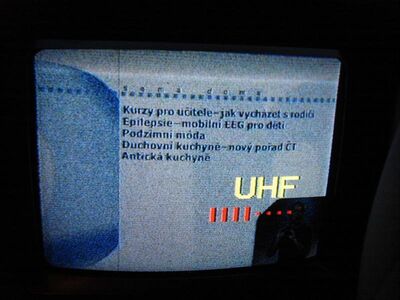 2007_09_14_PCH1_021.jpg
CT1, Frydek-Mistek, K37 (Erstempfang)
Schlüsselwörter: TV Tropo Überreichweite analog analogue tschechien Ceska CT1