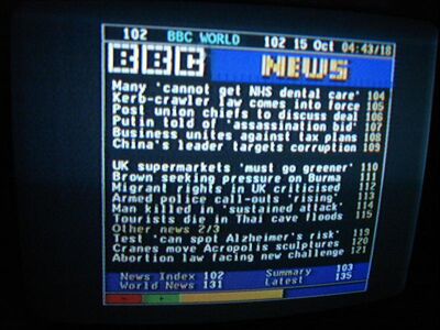 2007_10_15_PCH1_021.jpg
Videotext von BBC World, DTT Nät 5, SFN Skåne Län, K61
Schlüsselwörter: TV Tropo Überreichweite DVB-T Schweden Sverige Skåne Verschlüsselt encrypted Videotext Teletext BBC