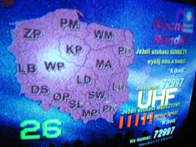 2008_10_24_PCH1_003.JPG
Polsat, Szczecin (Kolowo), K48. Na, wie heißen noch die Wojewodschaften? Wer's weiß, darf sofort anrufen und gewinnen :-)
Schlüsselwörter: TV Tropo Überreichweite analog analogue Polen Polska Polsat