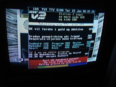 2009_01_22_PCH1_005.JPG
TV2, DIGI TV Sydsjælland, SFN Sydsjælland, K66 mit Einblendung des VT
Schlüsselwörter: TV Tropo Überreichweite DVB-T TV2 Dänemark Danmark Videotext Teletext Text-TV