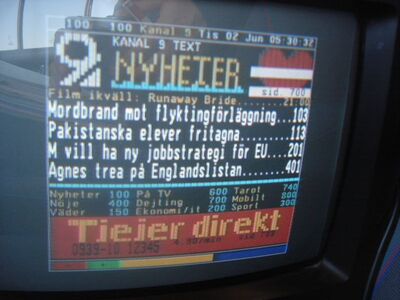 2009_06_02_PCH1_010.JPG
Teletext "Kanal 9", DTT Nät 4, SFN Halland Län, K45
Schlüsselwörter: TV Tropo Überreichweite DVB-T Schweden Sverige Kanal 9 DTT Nät 4 Halland Teletext VT