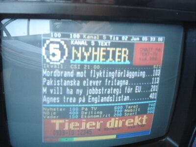 2009_06_02_PCH1_011.JPG
Teletext "Kanal 5", DTT Nät 3, SFN Halland Län, K38
Schlüsselwörter: TV Tropo Überreichweite DVB-T Schweden Sverige Kanal 5 DTT Nät 3 Halland Teletext VT