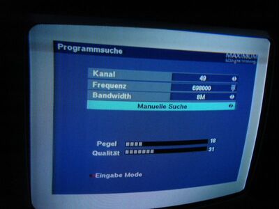 2010_11_26_PCH1_004.JPG
DVB-T Mux 3, Szczecin 1 (Kolowo), K49. Gegen 05:50 MEZ war der Empfang noch unterhalb der Dekodierschwelle
Schlüsselwörter: TV Tropo Überreichweite DVB-T TVP Mux 3 Polen Polska Szczecin