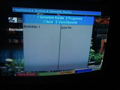 2011_09_21_PCH1_003.JPG
Das gegenwärtige TV- und Hörfunkangebot auf dem Kanal 59 in Berlin: Seit dem 05. September ist "pure FM" als Radio hinzugekommen
Schlüsselwörter: TV digital DVB-T Berlin MABB K59 Programme pure FM