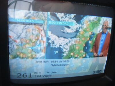 2011_09_28_PCH1_004.JPG
TV 4 Växjö, DTT Nät 2, Växjö, Vislanda 1 (Nydala), K49. Endlich mal wieder ein echter TV-Log aus Schweden!
Schlüsselwörter: TV Tropo Überreichweite DVB-T DTT digital TV 4 Växjö DTT Nät 2 Schweden Sverige K49