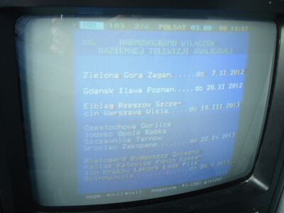 2012_08_03_PCH1_016.JPG
Polsat-Videotext Seite 103 (Wechseltafel) mit Infos zur bevorstehenden Analog-Abschaltung, TP Emitel Mux-2, SFN Szczecin/Swinouscie, K34
Schlüsselwörter: TV Tropo Überreichweite digital DVB-T DTT Polen Polska TP Emitel Mux-2 Polsat Videotext Teletext VT telegazeta