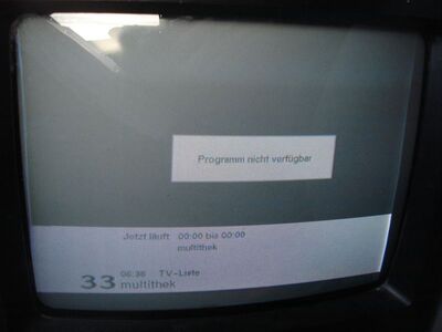 2013_04_19_PCH1_001.JPG
Auch das im Rahmen der "Multithek" verbreiteten Bloomberg TV ist ebenfalls nur mit einem HbbTV-fähigen Receiver empfangbar
Schlüsselwörter: TV DVB-T DTT digital UHF HbbTV Hamburg K36 Digipal1 MAHSH Multithek Bloomberg