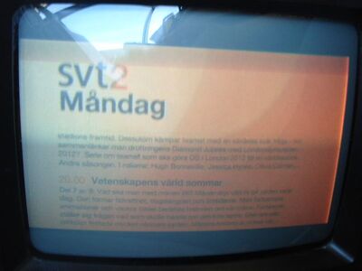 2013_07_22_PCH1_011.JPG
SVT 2 Syd, DTT Nät 1 (SVT), SFN Skåne, K33
Schlüsselwörter: TV DX Tropo Überreichweite DVB-T DTT digital terrestrisch Schweden Sverige DTT Nät1 SVT FTA SVT2 Skåne UHF K33