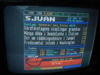 2013_07_29_PCH1_006.JPG
Videotext Sjuan Blekinge (PX verschlüsselt), DTT Nät 2, SFN Blekinge Län, K24
Schlüsselwörter: TV DX Tropo Überreichweite DVB-T DTT digital terrestrisch Schweden Sverige Sjuan Videotext VT Teletext DTT Nät2 Blekinge UHF K24