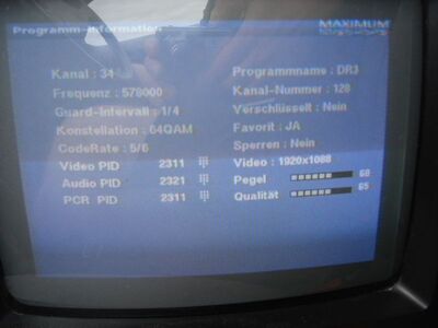 2013_08_22_PCH1_004.JPG
Sendeparameter des DIGI TV 2 - Bouquets, SFN Nakskov/Vordingborg, K34
Schlüsselwörter: TV DX Tropo Überreichweite DVB-T DTT digital terrestrisch Dänemark Danmark DIGI 2 K34 Sendeparameter parameters