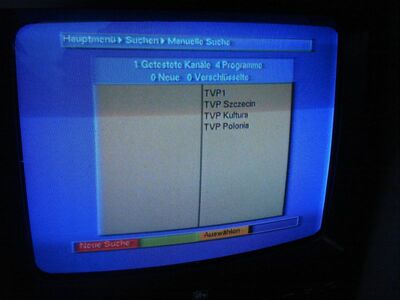 2013_12_03_PCH1_010.JPG
TVP Rozrywka, TP Emitel Mux-3 Szczecin, SFN Bialogard/Koszalin/Slupsk, K60.
Der Digipal 1 erkennt 4 der 7 TVP-Programme als Hörfunk und und spielt den Ton ab, Videostreams werden allerdings nicht erkannt
Schlüsselwörter: TV DX Tropo Überreichweite DVB-T DTT digital terrestrisch Polen Polska Emitel Mux3 TVP Rozrywka FTA Digipal1