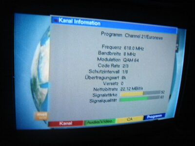 2014_01_15_PCH1_006.JPG
MABB Mux 3, SFN berlin, K39: Hier wird Euronews noch ausgestrahlt, Pro Sieben MAXX läft dort bereits auf K56
Schlüsselwörter: TV DVB-T DTT digital terrestrisch MABB Berlin Euronews K39