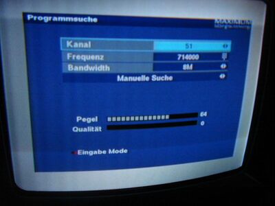 2014_03_07_PCH1_002.JPG
Unbekanntes DVB-T2-Signal auf K51 aus westlicher Richtung? Der "Modulatortest" auf K51 zeigte jedenfalls digitales Rauschen. Liefen da irgendwo DVB-T2-Tests?
Schlüsselwörter: TV DX Tropo Überreichweite DVB-T DTT unid Signal unbekannt DVB-T2