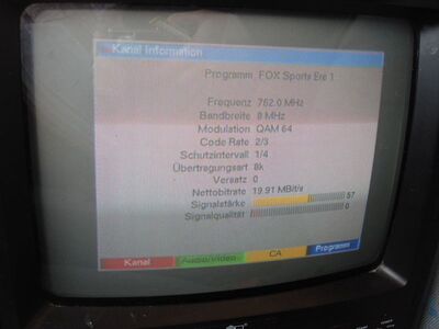 2015_04_21_PCH1_007.JPG
Sendeparameter für FOX Sports Ere 1, Digitenne 3, Almere (Carlton), K57(v)
Schlüsselwörter: TV DX Tropo Überreichweite DVB-T DTT digital UHF Niederlande Nederland Digitenne3 EPG Almere K57 verschlüsselt encrypted Suchlauf