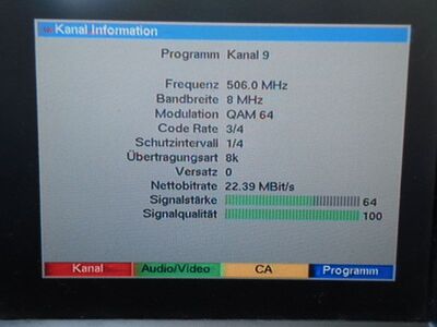 2015_08_10_PCH1_011.JPG
Kanal 9, DTT Nät 4, SFN Skåne Län, K25 (Parameter)
Schlüsselwörter: TV DX Tropo Überreichweite DVB-T DTT digital UHF Schweden Sverige Kanal9 Nät4 Skåne K25 Parameter