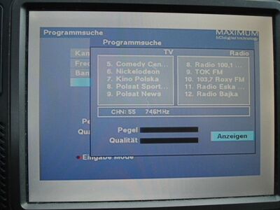 2015_08_13_PCH1_004.JPG
Mobilna TV Mux-4, SFN Szczecin/Swinoujscie/Gorzów, K55(v). Boquet ist komplett verschlüsselt
Schlüsselwörter: TV DX Tropo Überreichweite DVB-T DTT digital UHF Polen Polska Mobilna Mux-4 verschlüsselt encrypted Szczecin Gorzow K55 Maximum T-1300