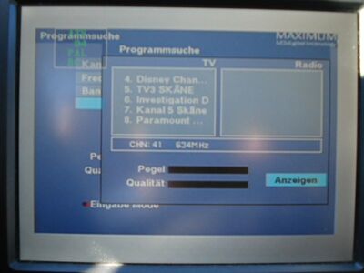 2015_10_01_PCH1_007.JPG
DTT Nät 3 Skåne, SFN Skåne Län, K41. Seltener zu empfangen, da dieses Boquet sich gegen Dequede durchsetzen muss. (glücklicherweise sendet Dequede vertikal).
Schlüsselwörter: TV DX Tropo Überreichweite DVB-T DTT digital UHF Schweden Sverige Nät3 Skåne K41 Suchlauf Maximum T-1300