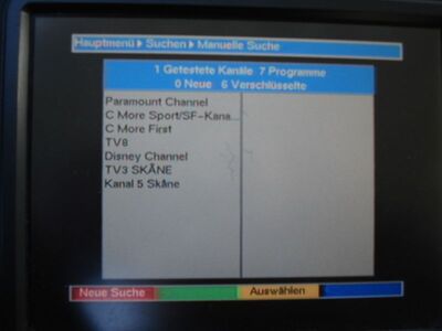 2015_10_03_PCH1_024.JPG
DTT Nät 3 Skåne, SFN Skåne Län, K41. Der Digipal1 findet 7 der 8 Programme.
Schlüsselwörter: TV DX Tropo Überreichweite DVB-T DTT digital UHF Schweden Sverige Nät3 Skåne K41 Suchlauf Digipal1