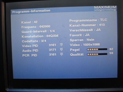 2015_10_27_PCH1_001.JPG
TLC Danmark, Boxer Danmark Mux 3 Øst, SFN Nakskov/Vordingborg/Jyderup, K42 (Sendeparameter)
Schlüsselwörter: TV DX Tropo Überreichweite DVB-T DTT digital UHF Dänemark Danmark TLC Boxer Mux3 Øst Nakskov Vordingborg Jyderup K42 Parameter