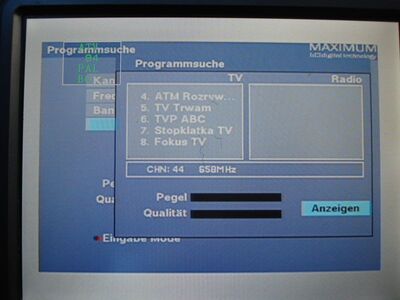 2015_10_27_PCH1_011.JPG
Auch aus östlicher Richtung kam diesen Morgen einiges an:
TP Emitel Mux-1, Koszalin 1 : Gologóra. DVB-T-Erstempfang von diesem QTH
Schlüsselwörter: TV DX Tropo Überreichweite DVB-T DTT digital UHF Polen Polska Eska Emitel-Mux1 TVP Koszalin K44