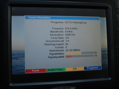 2015_10_28_PCH1_004.JPG
SVT 2 Helsingborg, DTT Nät 1 Skåne/Helsingborg, K33
Schlüsselwörter: TV DX Tropo Überreichweite DVB-T DTT digital UHF Schweden Sverige SVT2 Nät1 Skåne Helsingborg K33