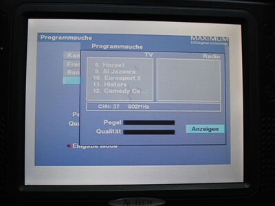 2015_11_04_PCH1_001.JPG
Am 04.11. ging es wieder los mit Schweden:
DTT Nät 4, SFN Vislanda (2 Tx), K37
Schlüsselwörter: TV DX Tropo Überreichweite DVB-T DTT digital UHF Schweden Sverige TV4 Nät4 Vislanda K37 Suchlauf Maximum T-1300