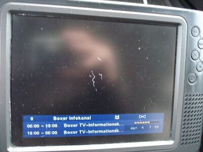 2016_04_04_PCH1_003.JPG
Da kommt nix mehr: Schwarzbild und Schweigen auf dem Boxer Infokanal, Boxer Danmark Mux 4, SFN Nakskov/Vordingborg, K38
Schlüsselwörter: TV Tropo Überreichweite UHF DVB-T DTT digital Dänemark Danmark Boxer Mux4 Infokanal Schwarzbild Abschaltung Nakskov Vordingborg K38