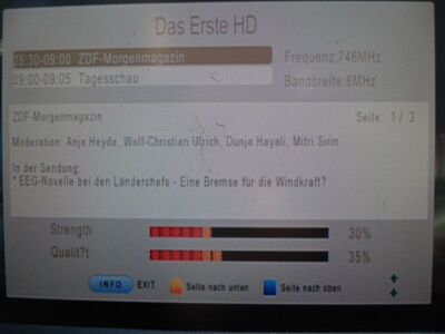 2016_05_12_PCH1_005.JPG
EPG des "Ersten", DVB-T2 Pilot-Multiplex, SFN Schwerin/Rostock, K55
Schlüsselwörter: TV DX DVB-T2 Tropo Überreichweite Pilot Multiplex Pilotmux Schwerin Rostock SHS HEVC TS6800 K55 EPG Das Erste