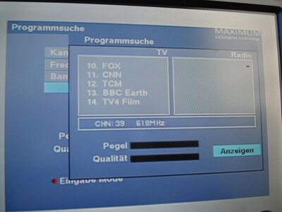 2016_06_07_PCH1_019.JPG
DTT Nät 5, SFN Vislanda/Ludvika, K39
Schlüsselwörter: TV DX Tropo Überreichweite DVB-T DTT digital UHF Schweden Sverige DTT Nät 5 Vislanda Ludvika K39 Suchlauf