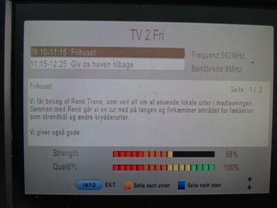 2016_06_07_PCH1_027.JPG
EPG des TV2 Fri, Boxer Mux 5, SFN Bornholm, K32
Schlüsselwörter: TV DX Tropo Überreichweite DVB-T2 DTT digital UHF Dänemark Danmark Boxer Mux5 Bornholm K32 TV2 Fri EPG