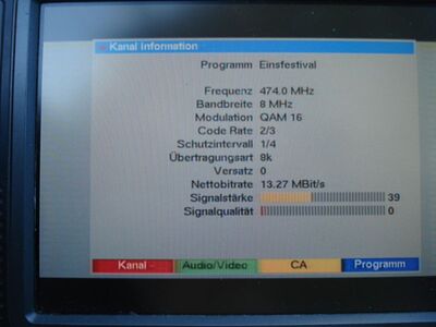 2016_06_08_PCH1_017.JPG
Sendeparameter für Einsfestival, WDR-ARD, SFN Münster, K21v
Schlüsselwörter: TV DX Tropo Überreichweite DVB-T DTT digital UHF ARD WDR Münster Münsterland K21