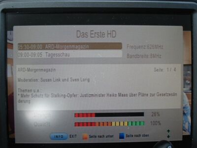 2016_07_13_PCH1_006.JPG
Das Erste HD, freenet DVB-T2 Pilotmux, SFN Hannover/Braunschweig, K40. Erstempfang an diesem QTH
Schlüsselwörter: TV DX Tropo Überreichweite DVB-T2 DTT digital UHF ZDF HD freenet DVB-T2 Pilotmux Hannover Braunschweig K40 Erstempfang