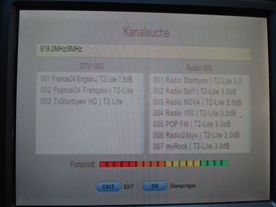 2016_07_22_PCH1_009.JPG
"Mux KBH 2", SFN KBH-City (Lynetten, Borups Allé), K39v. Da - lt. Px-IDs - in DVB-T2 Lite gesendet wird, braucht der Rx. mehrere Minuten zur Erkennung der TV-Programme. I.d.R. werden diese nur z.T eingelsen, da der TS 6800 HEVC eine EInzalkanalsuche nach 60 sec. abbricht
Schlüsselwörter: TV DX Tropo Überreichweite DVB-T2 DTT digital UHF Dänemark Danmark Mux KBH2 København T2 Lite