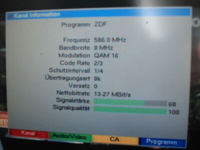 2016_09_09_PCH1_003.JPG
ZDF, ZDF mobil, Aurich (Popens), K35
Schlüsselwörter: TV DX Tropo Überreichweite DVB-T DTT digital UHF ZDF mobil Aurich Popens K35 MPEG2 Parameter