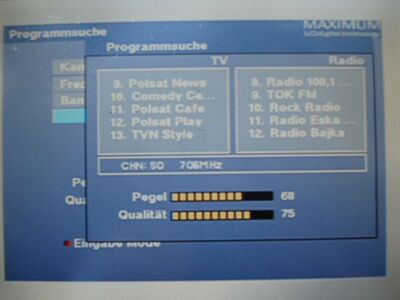 2016_09_10_PCH1_005.JPG
Erstempfang: TV Mobilna Mux-4, SFN Poznan, K50v. Sämtliche Px sind verschlüsselt
Schlüsselwörter: TV DX Tropo Überreichweite DVB-T DTT digital UHF Polen Polska Mobilna Mux4 MPEG4 K50 Poznen verschlüsselt encrypted