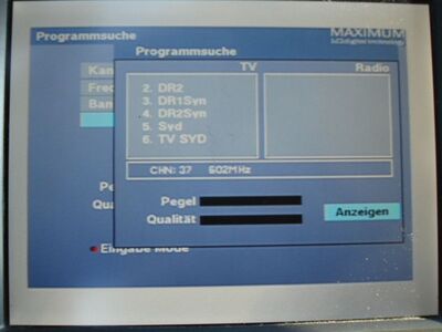 2016_09_14_PCH1_011.JPG
DIGI TV 1 Syd, SFN Åbenrå/Flensburg, K37 (Suchlauf)
Schlüsselwörter: TV DX Tropo Überreichweite DVB-T DTT digital UHF Dänemark Danmark DIGI DIGI1 Syd Åbenrå Flensburg Sønderjylland K37 FTA MPEG-4 Suchlauf