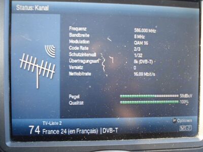 2016_09_23_PCH1_004.JPG
Und auch der Mux KBH1 auf K35 war wieder da, hier die Sendeparameter
Schlüsselwörter: TV DX Tropo Überreichweite DVB-T DTT digital UHF Dänemark Danmark Mux KBH1 København Lynetten Borups Allée K35 FTA Parameter