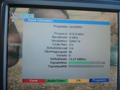 2016_09_23_PCH1_006.JPG
ZDF_neo / Kika, ZDFmobil, Wolfsburg (Klieversberg), K38v
Schlüsselwörter: TV DX Tropo Überreichweite DVB-T DTT digital UHF ZDFmobil ZDF neo Kika Wolfsburg Klieversberg K38 Parameter