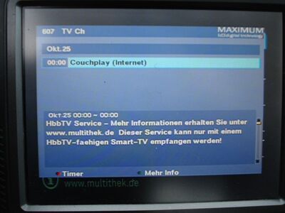 2016_10_25_PCH1_009.JPG
Der EPG-Eintrag des neuen "Unbekannten" in der Multithek (DVB-T), MAHSH 2. gemisches Boquet Hamburg, K36
Schlüsselwörter: TV DX Tropo Überreichweite DVB-T DTT digital UHF MAHSH Hamburg gemischtes Boquet K36 HbbTV Multithek neuer Eintrag